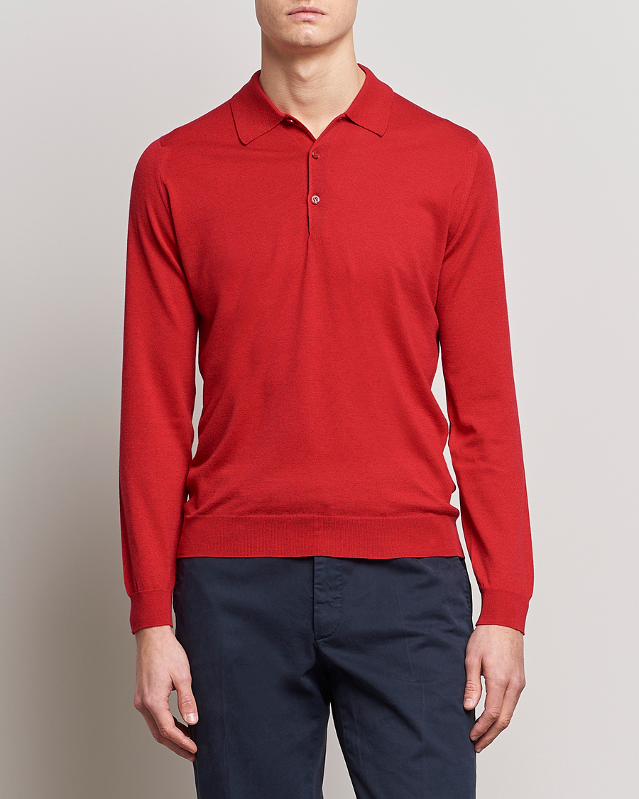Herre | Trøjer | John Smedley | Belper Wool/Cotton Polo Pullover Ruby