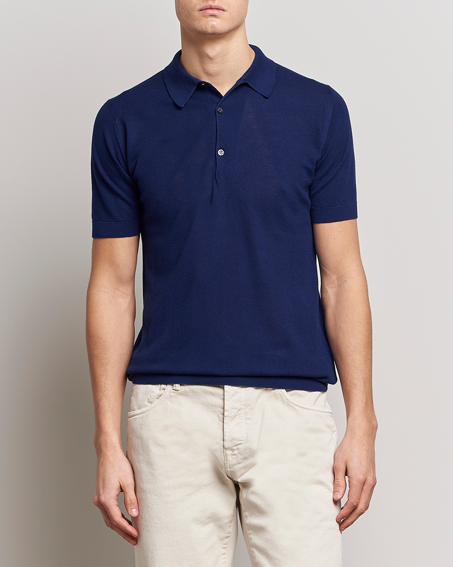 Herre | Polotrøjer | John Smedley | Roth Structured Pique Marine Blue