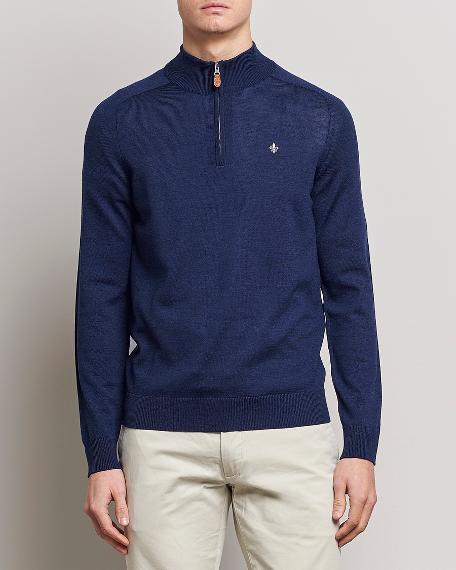 Herre | Trøjer | Morris | John Merino Half Zip Blue