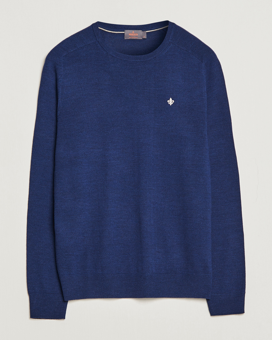 Herre | Trøjer | Morris | Merino Crew Neck Pullover Blue
