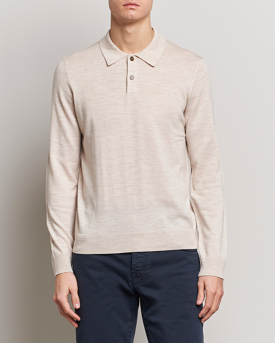 Herre | Strikkede polotrøjer | Morris | Merino Knitted Polo Beige