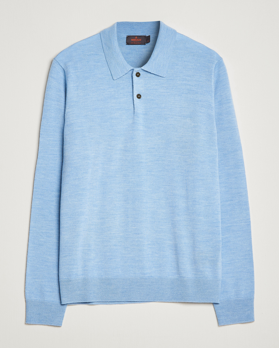 Herre | Trøjer | Morris | Merino Knitted Polo Light Blue