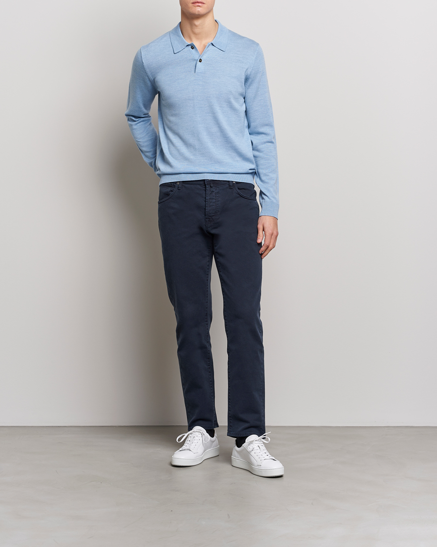Herre | Trøjer | Morris | Merino Knitted Polo Light Blue