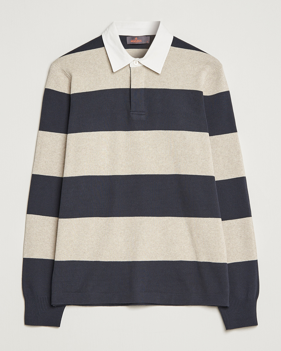 Herre | Trøjer | Morris | George Knitted Striped Rugger Grey/Navy