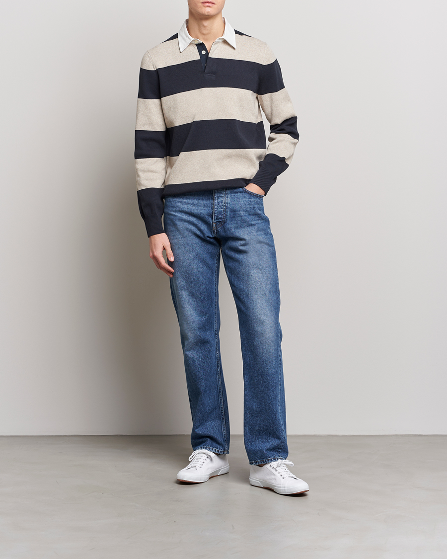 Herre | Trøjer | Morris | George Knitted Striped Rugger Grey/Navy