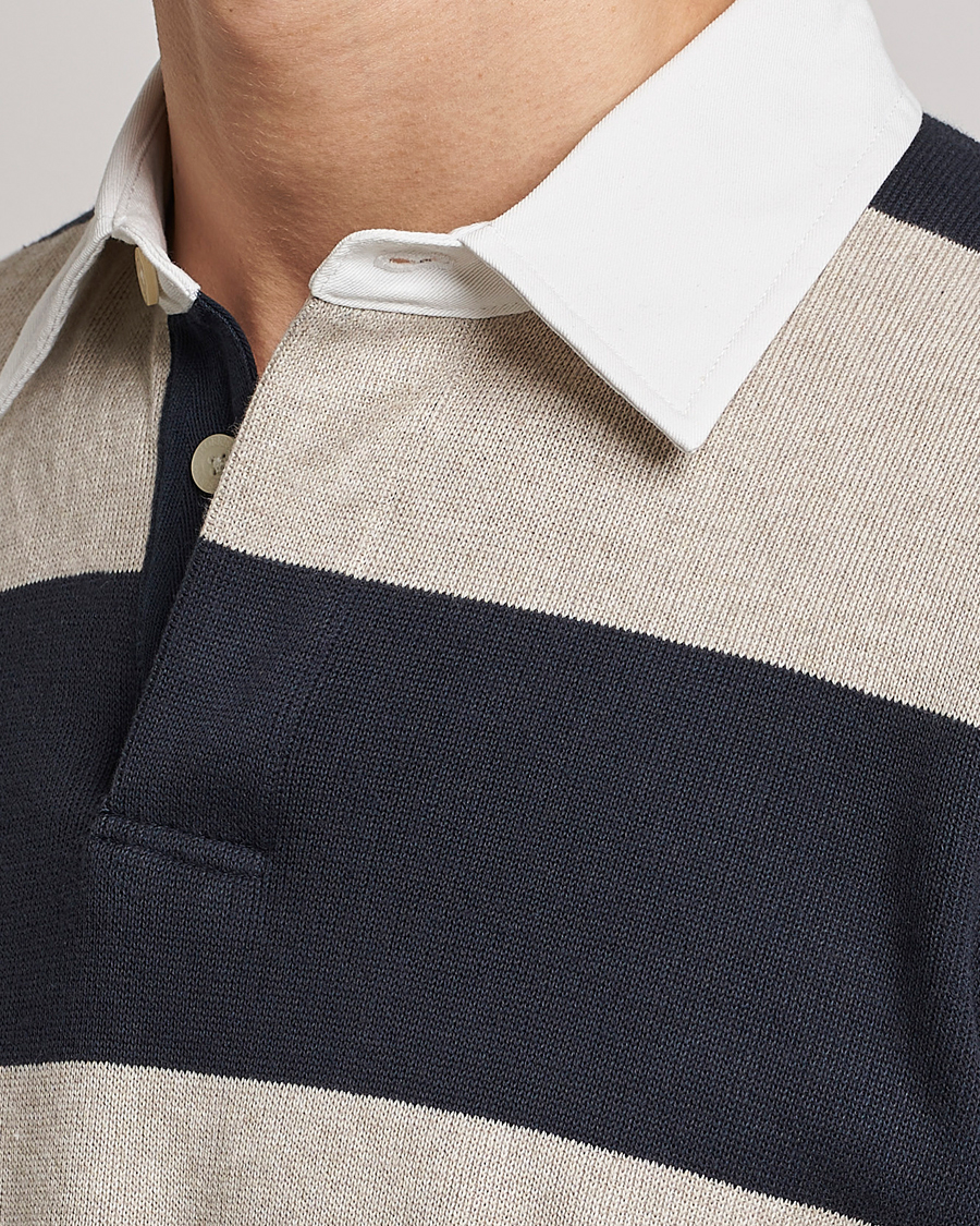 Herre | Trøjer | Morris | George Knitted Striped Rugger Grey/Navy
