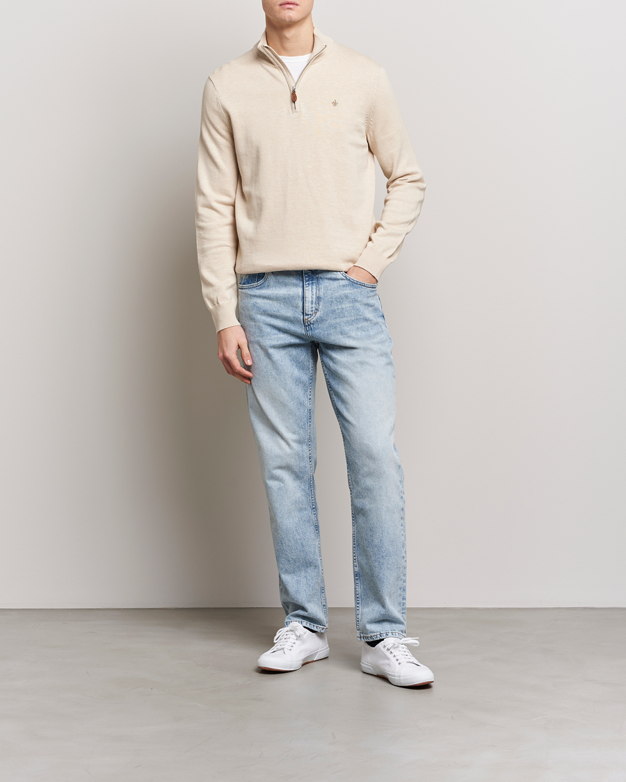 Herre | Trøjer | Morris | Harold Cotton/Linen Summer Half Zip Ecru