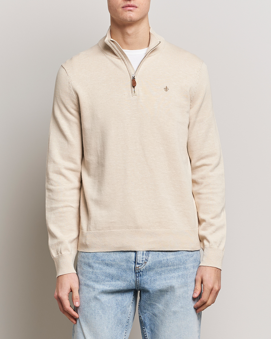 Herre | Trøjer | Morris | Harold Cotton/Linen Summer Half Zip Ecru