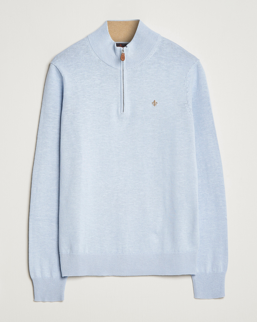 Herre | Trøjer | Morris | Harold Cotton/Linen Summer Half Zip Light Blue