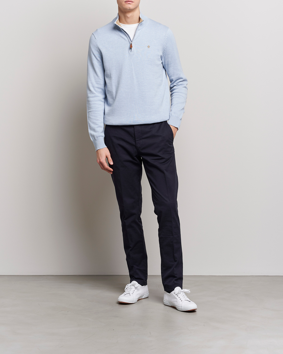 Herre | Trøjer | Morris | Harold Cotton/Linen Summer Half Zip Light Blue