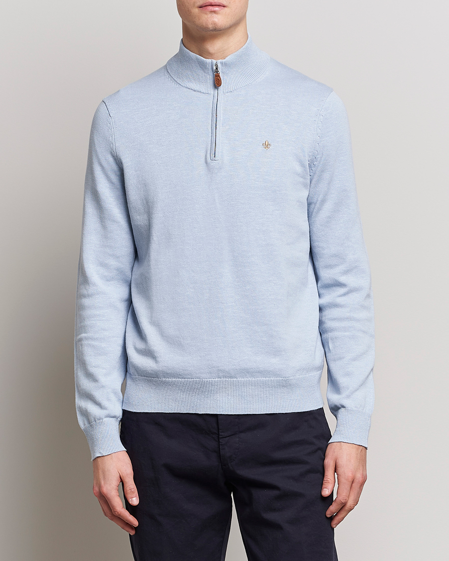 Herre | Trøjer | Morris | Harold Cotton/Linen Summer Half Zip Light Blue