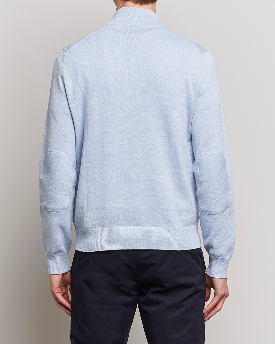 Herre | Trøjer | Morris | Harold Cotton/Linen Summer Half Zip Light Blue