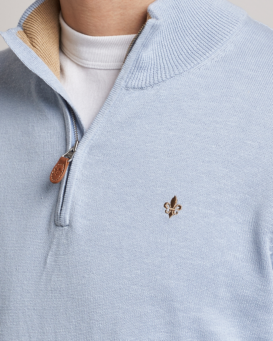 Herre | Trøjer | Morris | Harold Cotton/Linen Summer Half Zip Light Blue