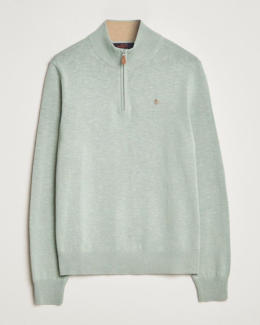 Herre | Trøjer | Morris | Harold Cotton/Linen Summer Half Zip Mint Green