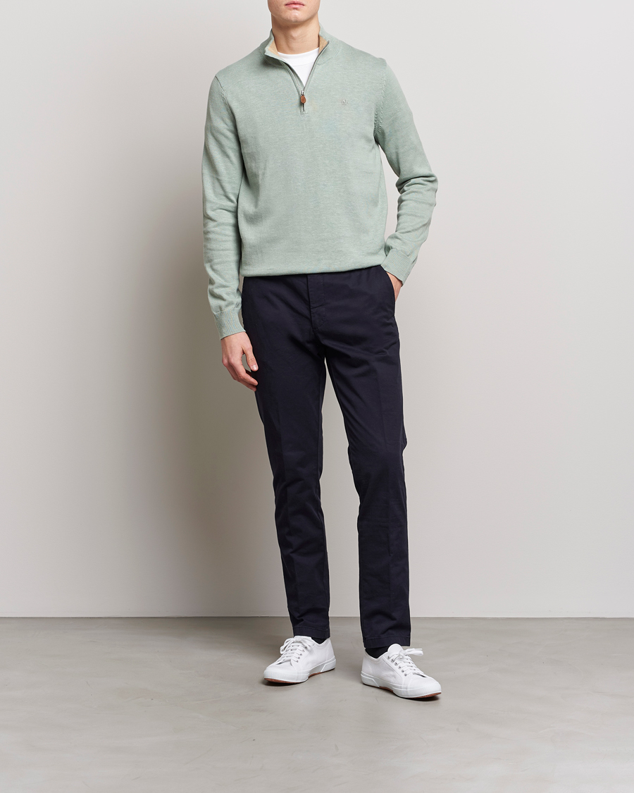 Herre | Trøjer | Morris | Harold Cotton/Linen Summer Half Zip Mint Green