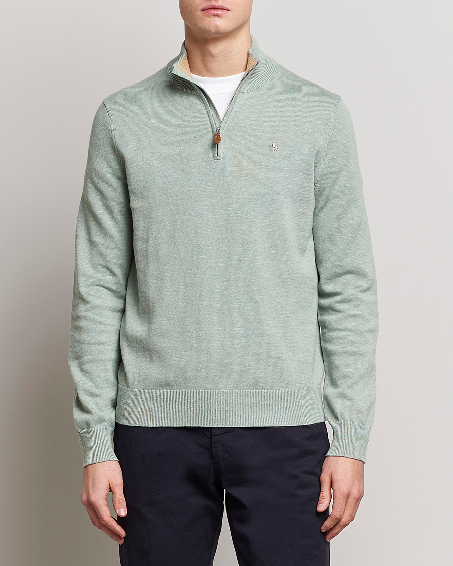 Herre | Trøjer | Morris | Harold Cotton/Linen Summer Half Zip Mint Green