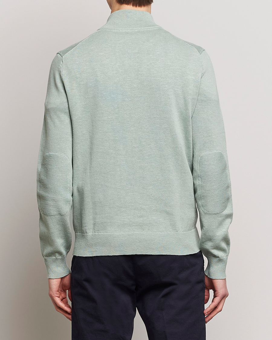Herre | Trøjer | Morris | Harold Cotton/Linen Summer Half Zip Mint Green