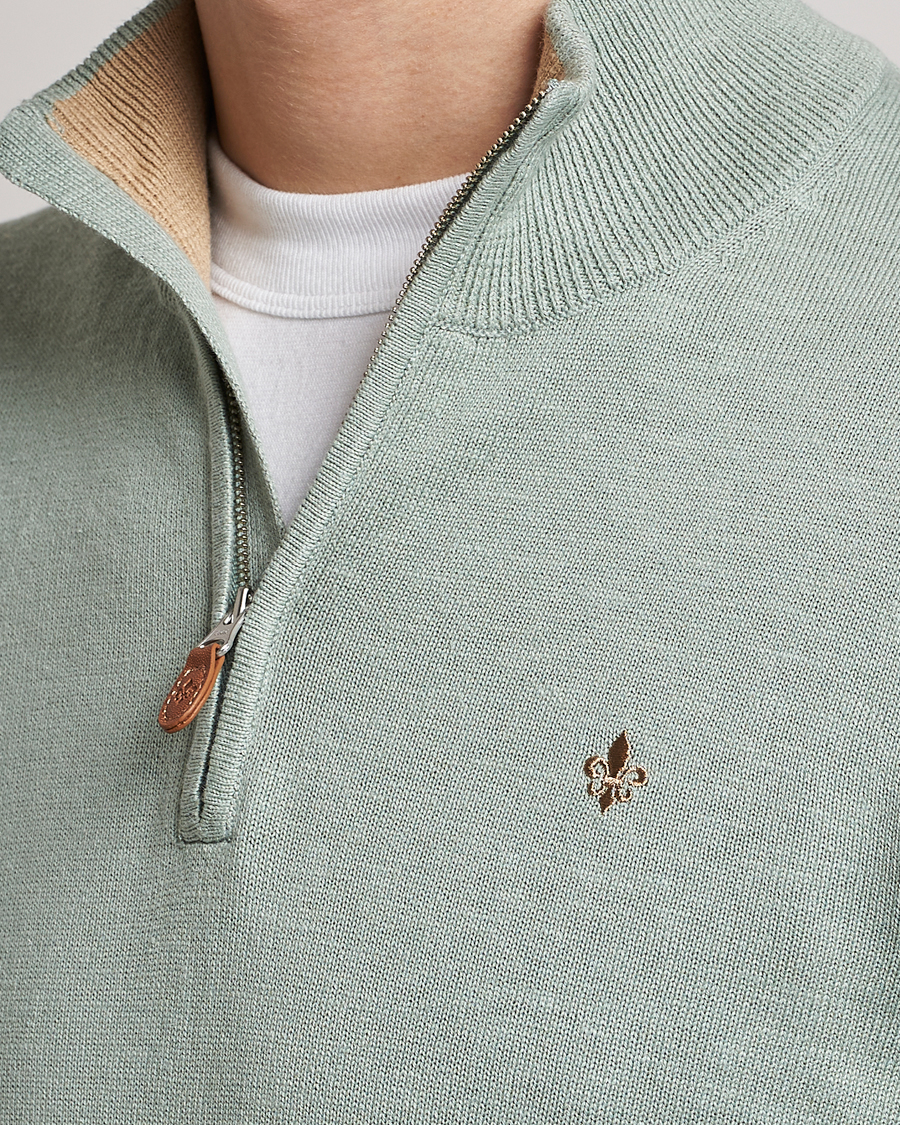 Herre | Trøjer | Morris | Harold Cotton/Linen Summer Half Zip Mint Green