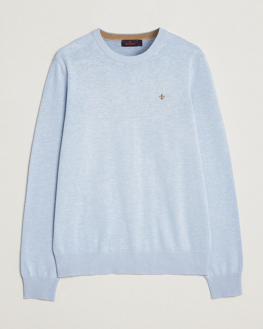 Herre | Trøjer | Morris | Harold Cotton/Linen Summer Crew Neck Light Blue