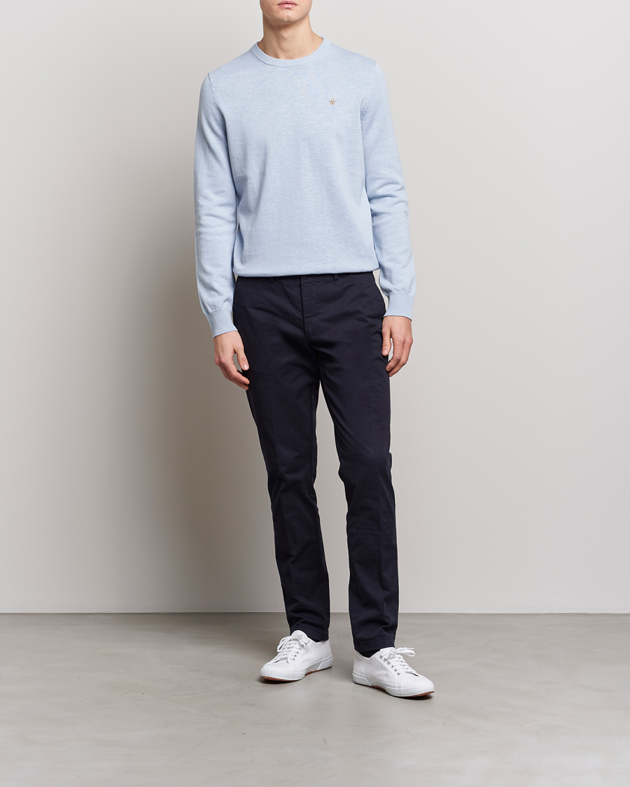 Herre | Trøjer | Morris | Harold Cotton/Linen Summer Crew Neck Light Blue
