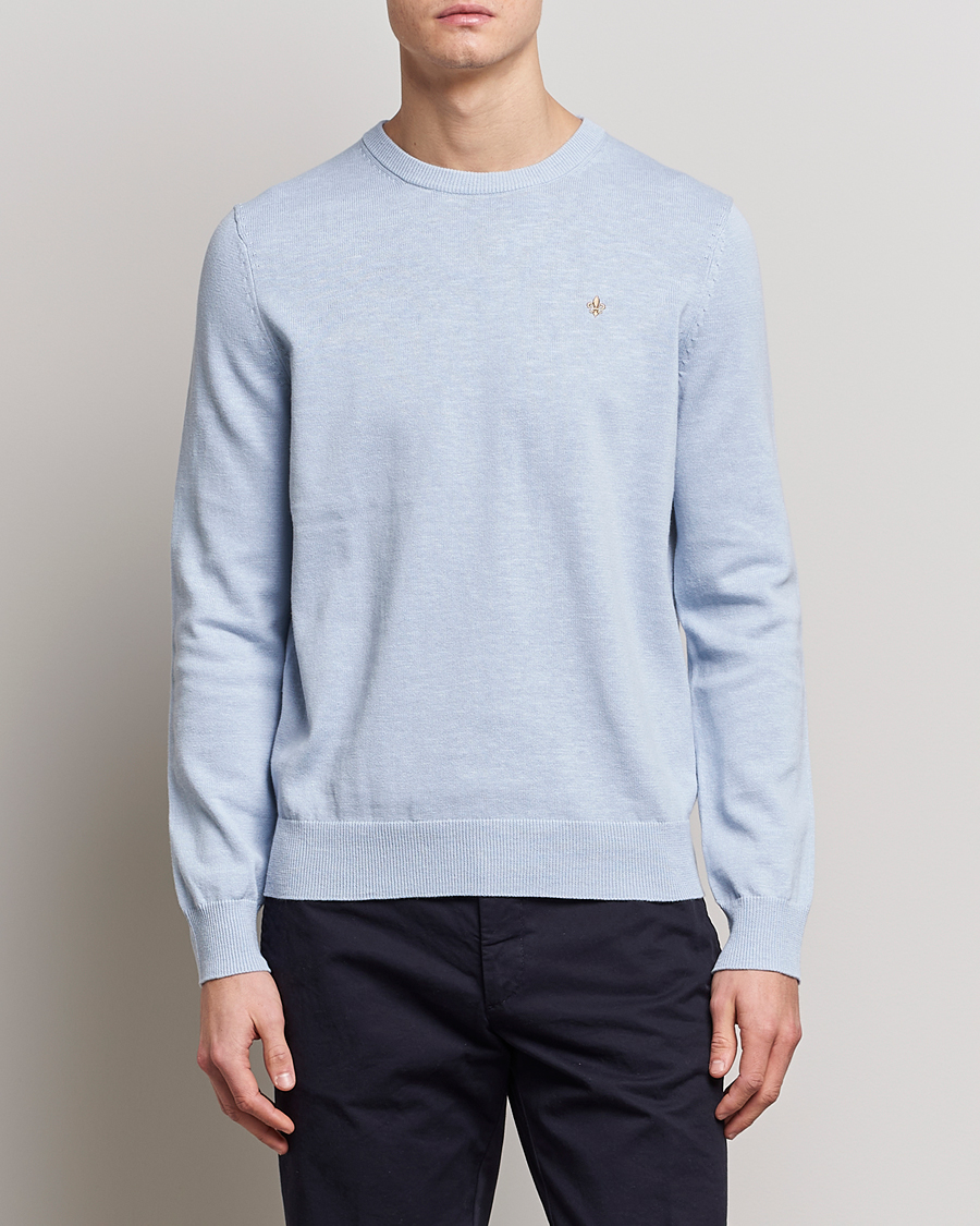 Herre | Pullovers med rund hals | Morris | Harold Cotton/Linen Summer Crew Neck Light Blue