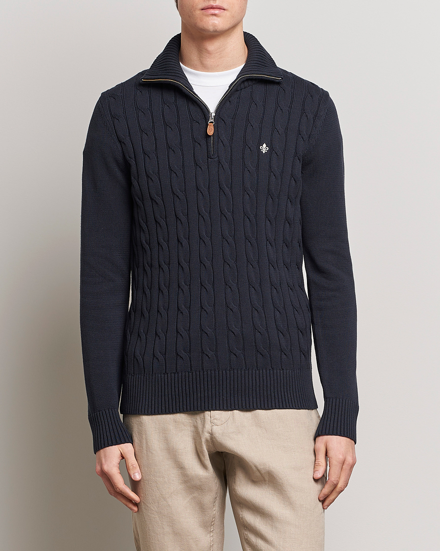 Herre | Trøjer | Morris | Raymond Cable Half Zip Old Blue