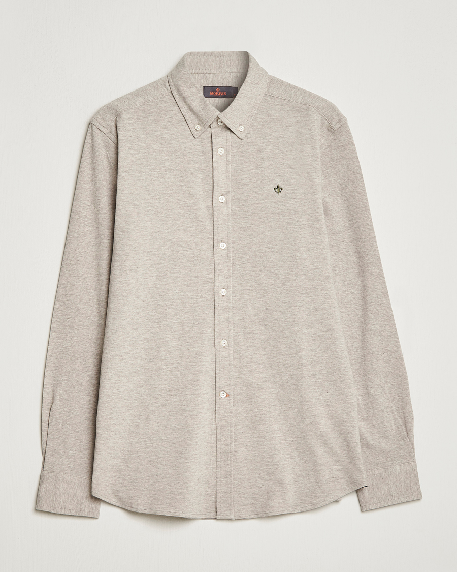 Herre | Skjorter | Morris | Ivory Jersey Button Down Shirt Beige