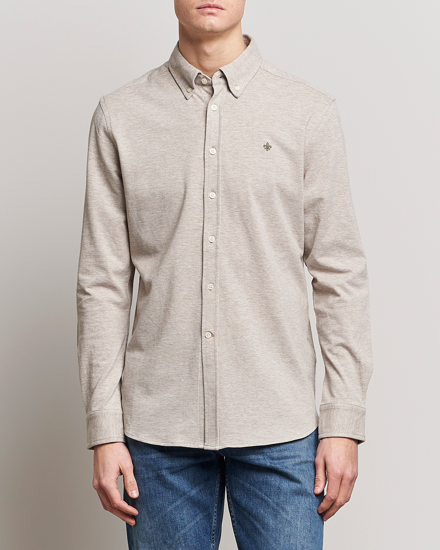 Herre | Poloskjorter | Morris | Ivory Jersey Button Down Shirt Beige