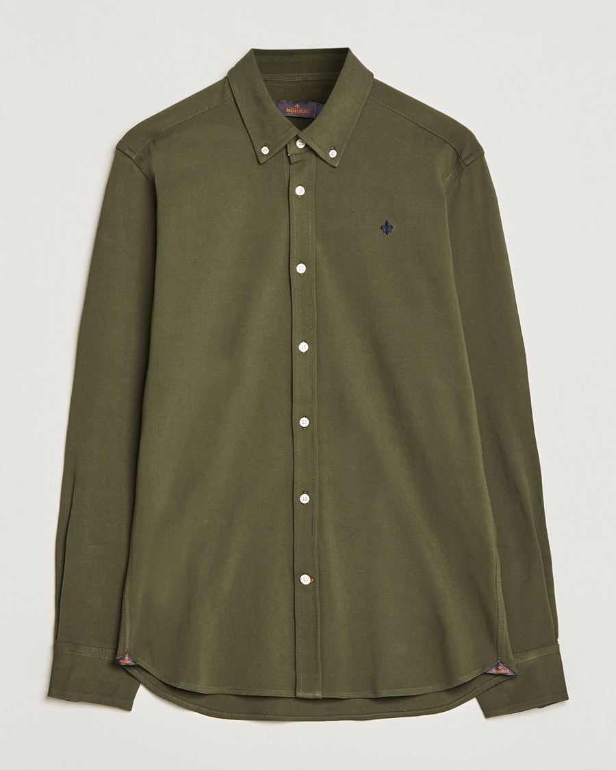 Herre | Skjorter | Morris | Ivory Jersey Button Down Shirt Green