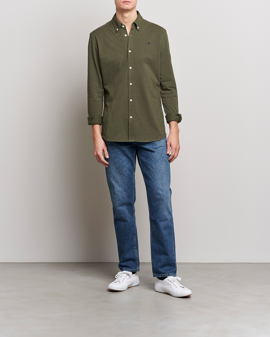 Herre | Skjorter | Morris | Ivory Jersey Button Down Shirt Green