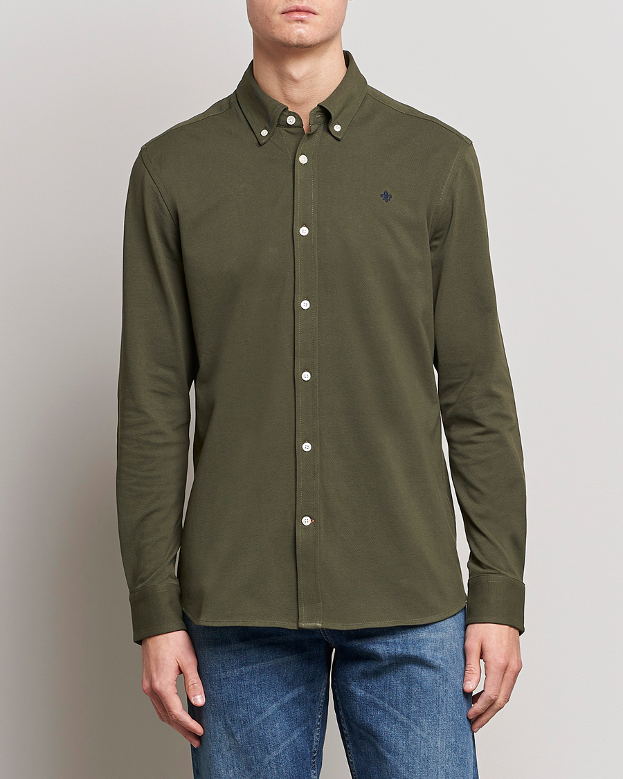 Herre | Skjorter | Morris | Ivory Jersey Button Down Shirt Green