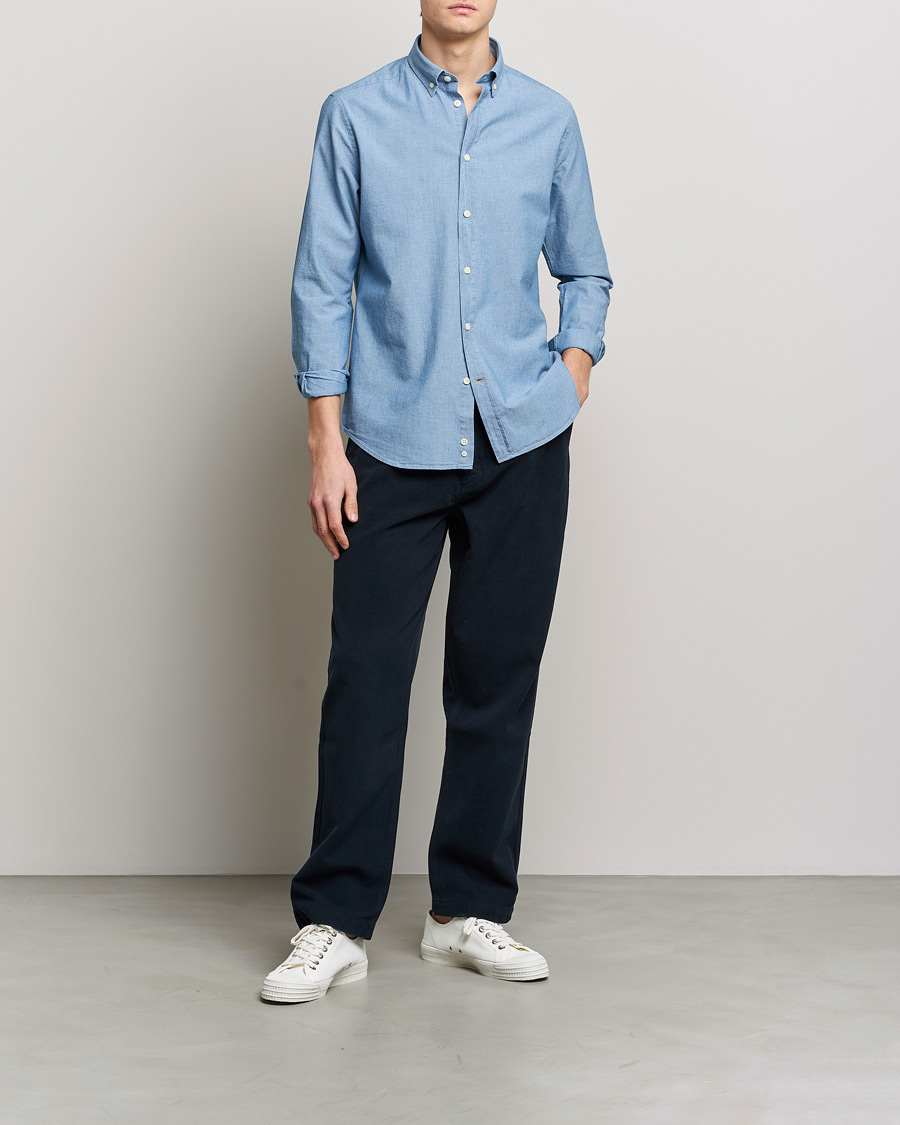 Herre | Skjorter | Morris | John Chambray Button Down Shirt Light Blue