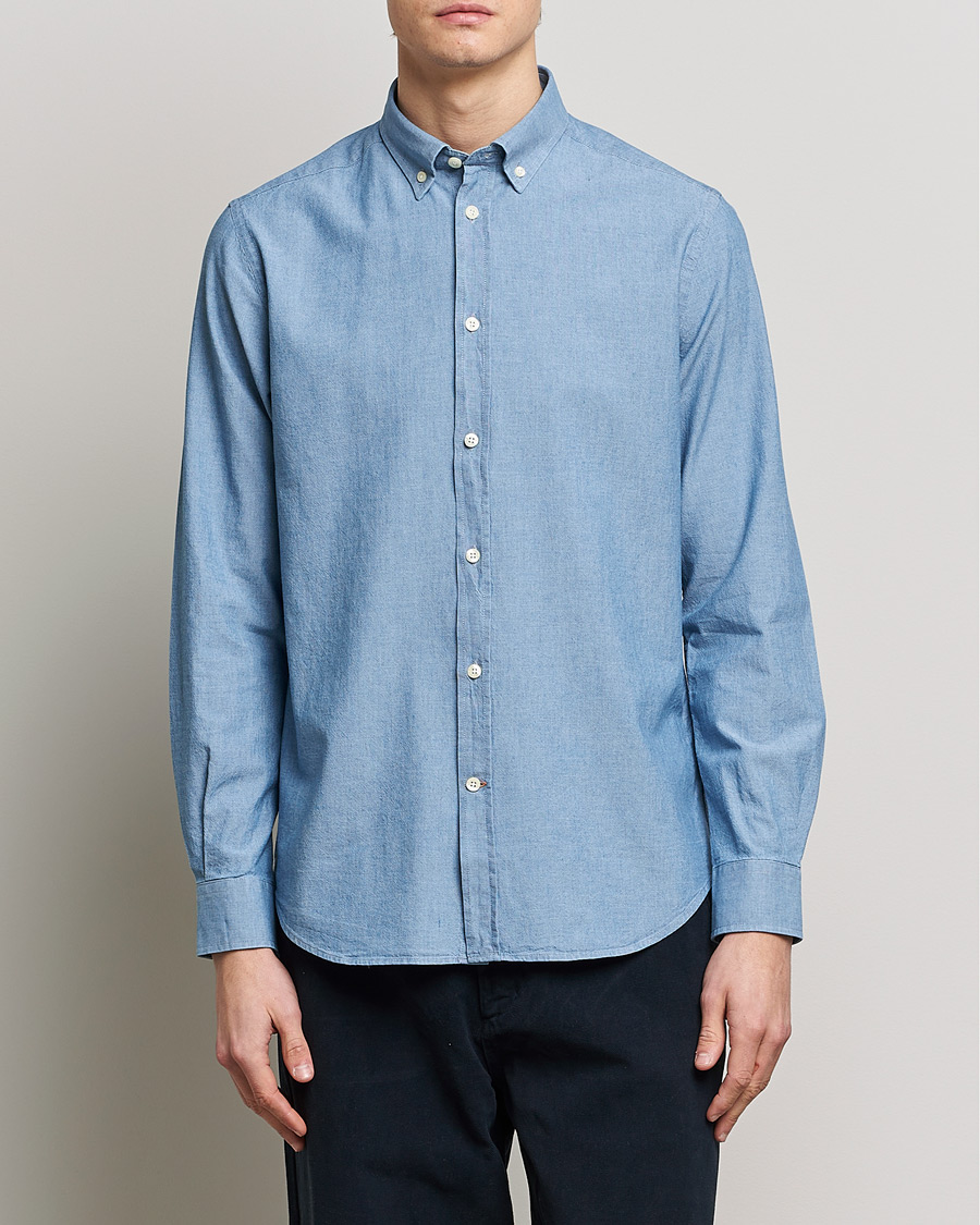 Herre | Shirt Jackets | Morris | John Chambray Button Down Shirt Light Blue