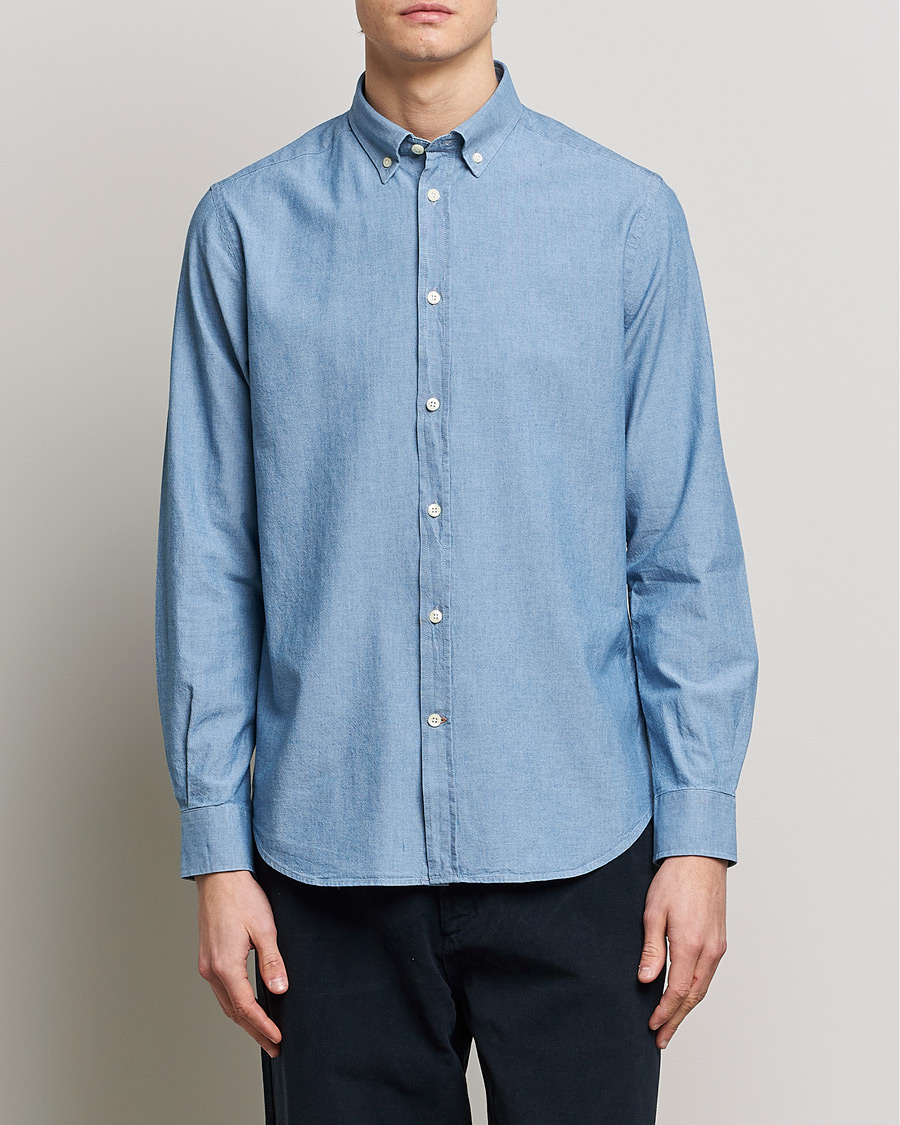 Herre |  | Morris | John Chambray Button Down Shirt Light Blue