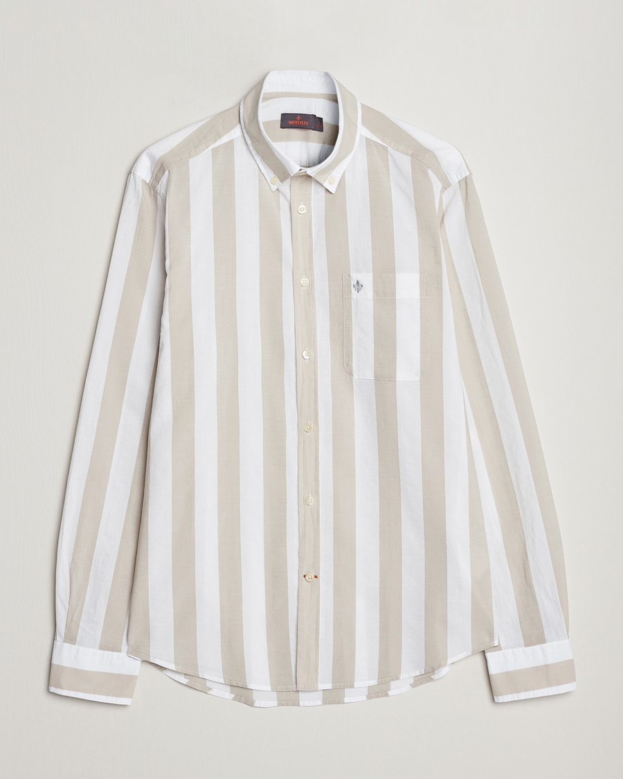 Herre | Skjorter | Morris | Cotton Blockstripe Button Down Shirt Khaki/White