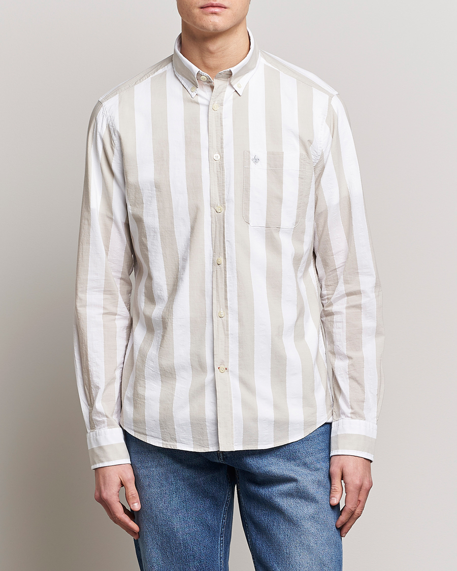 Herre | Skjorter | Morris | Cotton Blockstripe Button Down Shirt Khaki/White