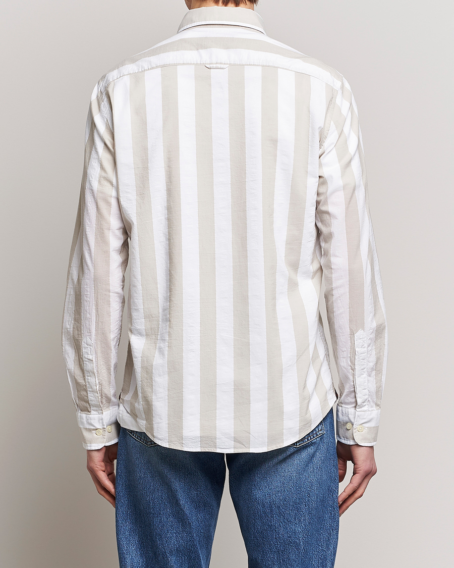 Herre | Skjorter | Morris | Cotton Blockstripe Button Down Shirt Khaki/White