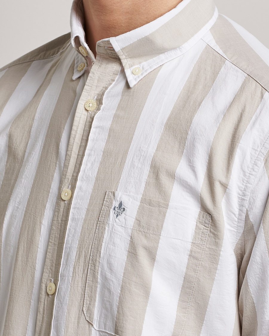 Herre | Skjorter | Morris | Cotton Blockstripe Button Down Shirt Khaki/White