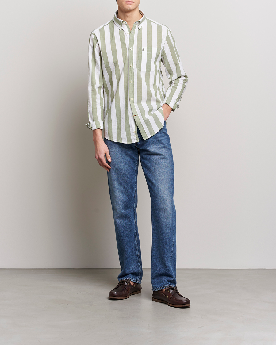 Herre | Skjorter | Morris | Cotton Blockstripe Button Down Shirt Green/White