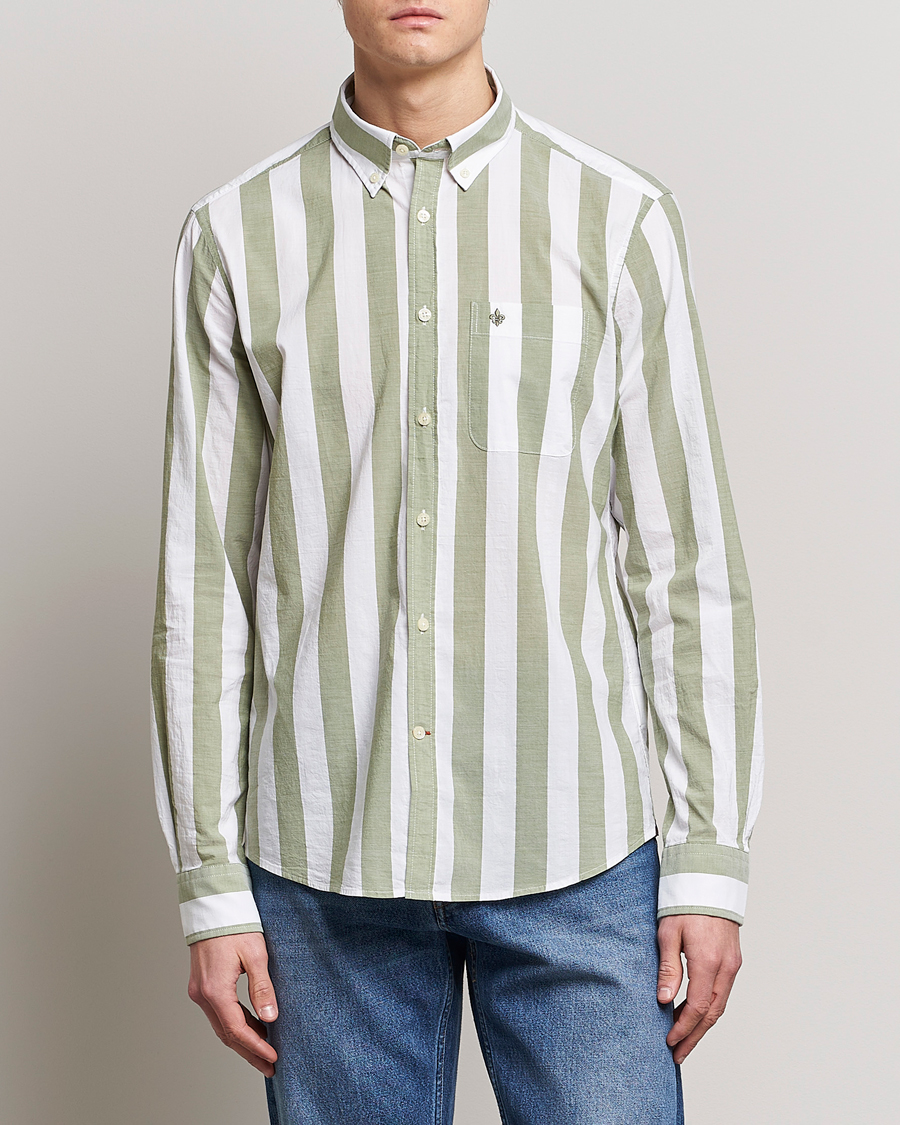 Herre | Morris | Morris | Cotton Blockstripe Button Down Shirt Green/White