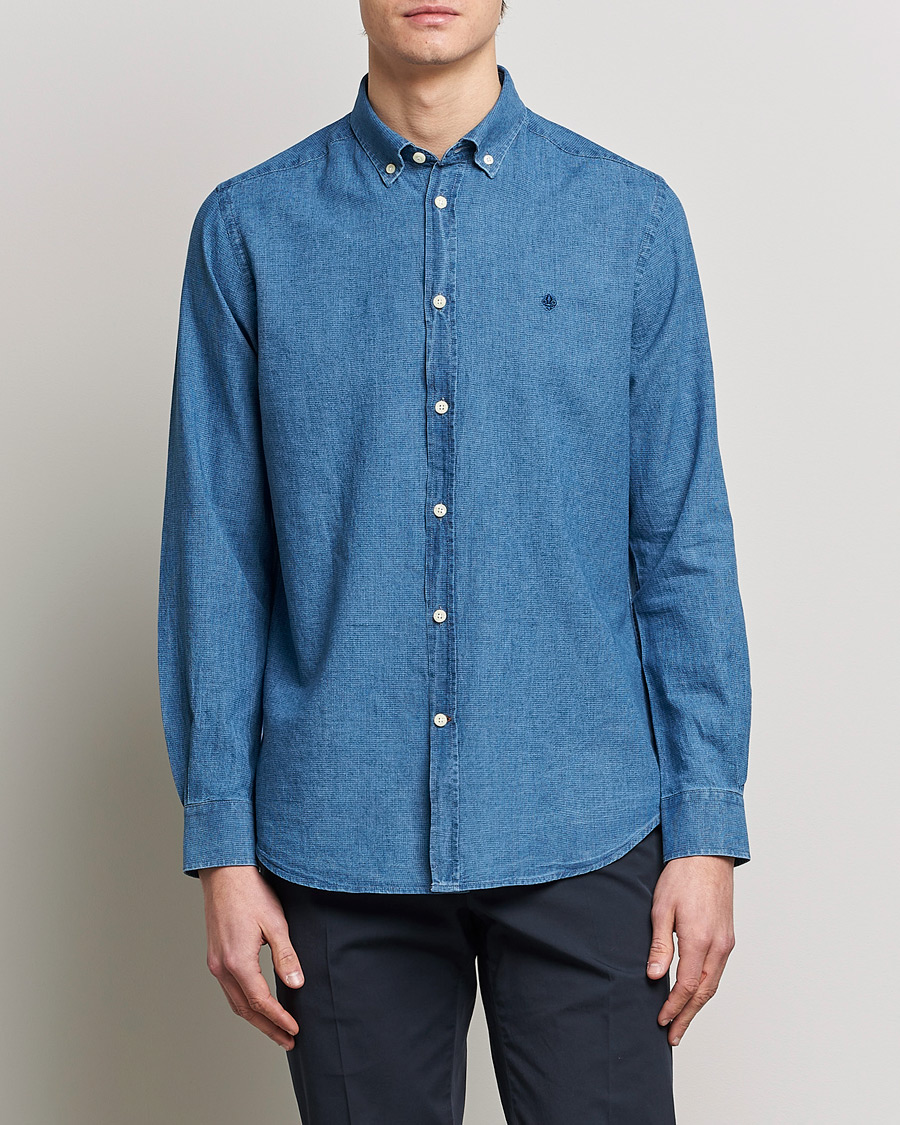 Herre |  | Morris | Cotton /Linen Indigo Button Down Shirt Medium Blue
