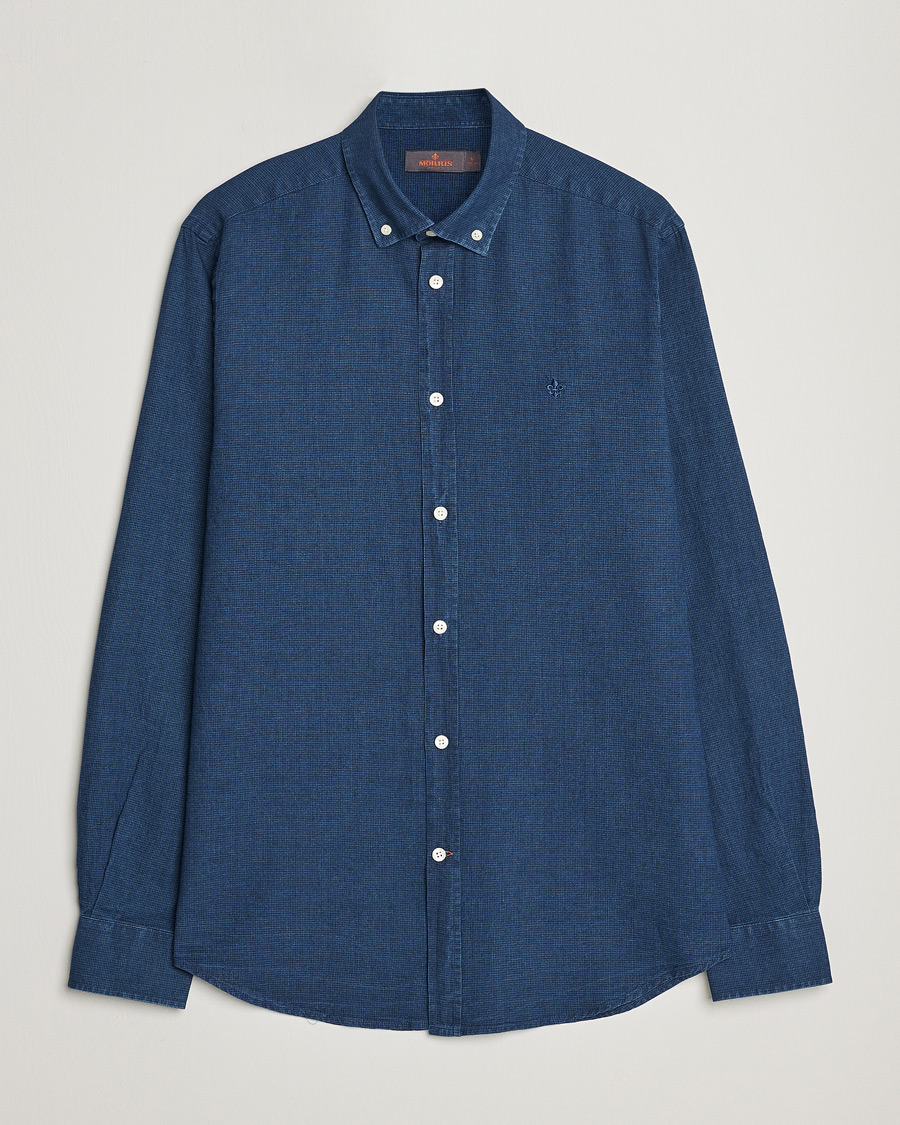 Herre | Skjorter | Morris | Cotton /Linen Indigo Button Down Shirt Dark Blue