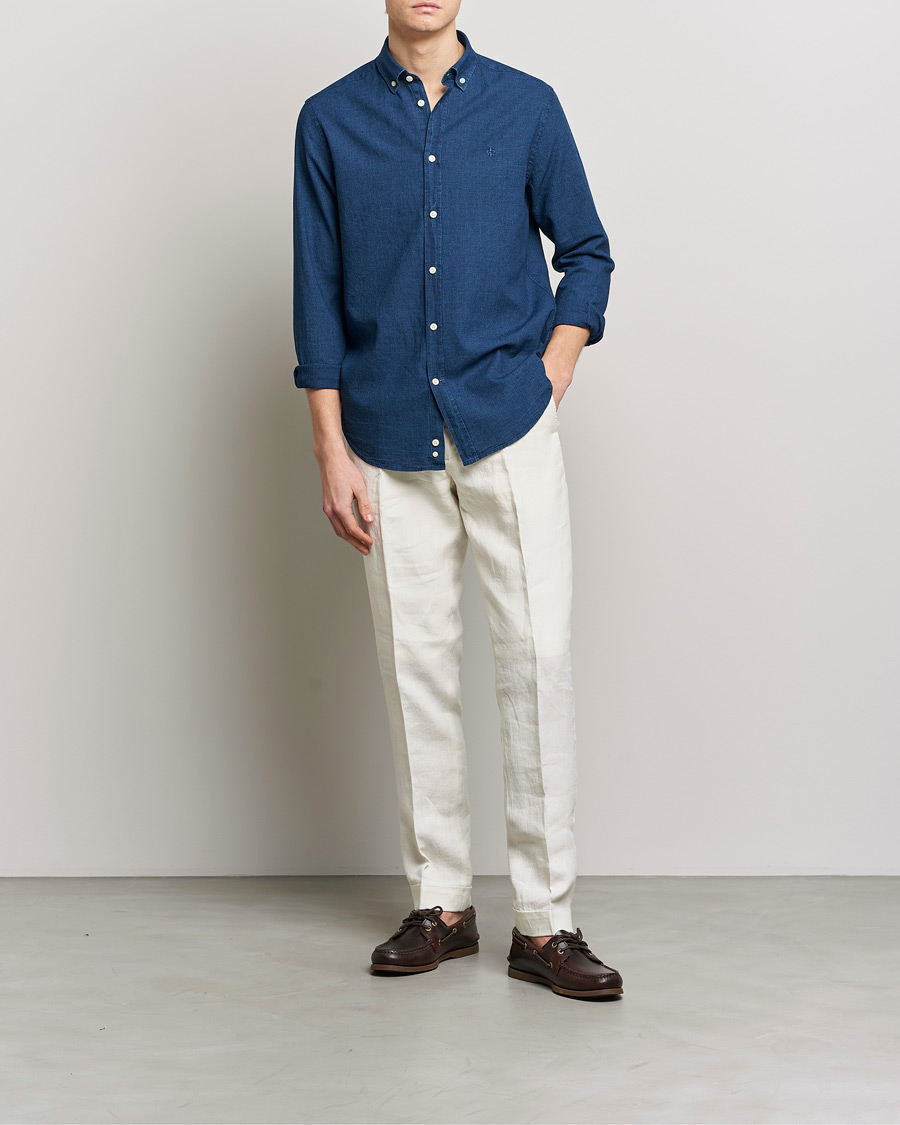 Herre | Skjorter | Morris | Cotton /Linen Indigo Button Down Shirt Dark Blue