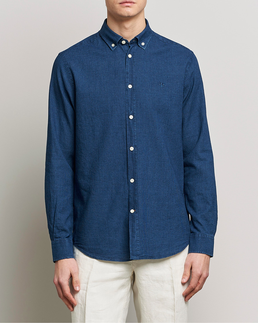 Herre | Casualskjorter | Morris | Cotton /Linen Indigo Button Down Shirt Dark Blue