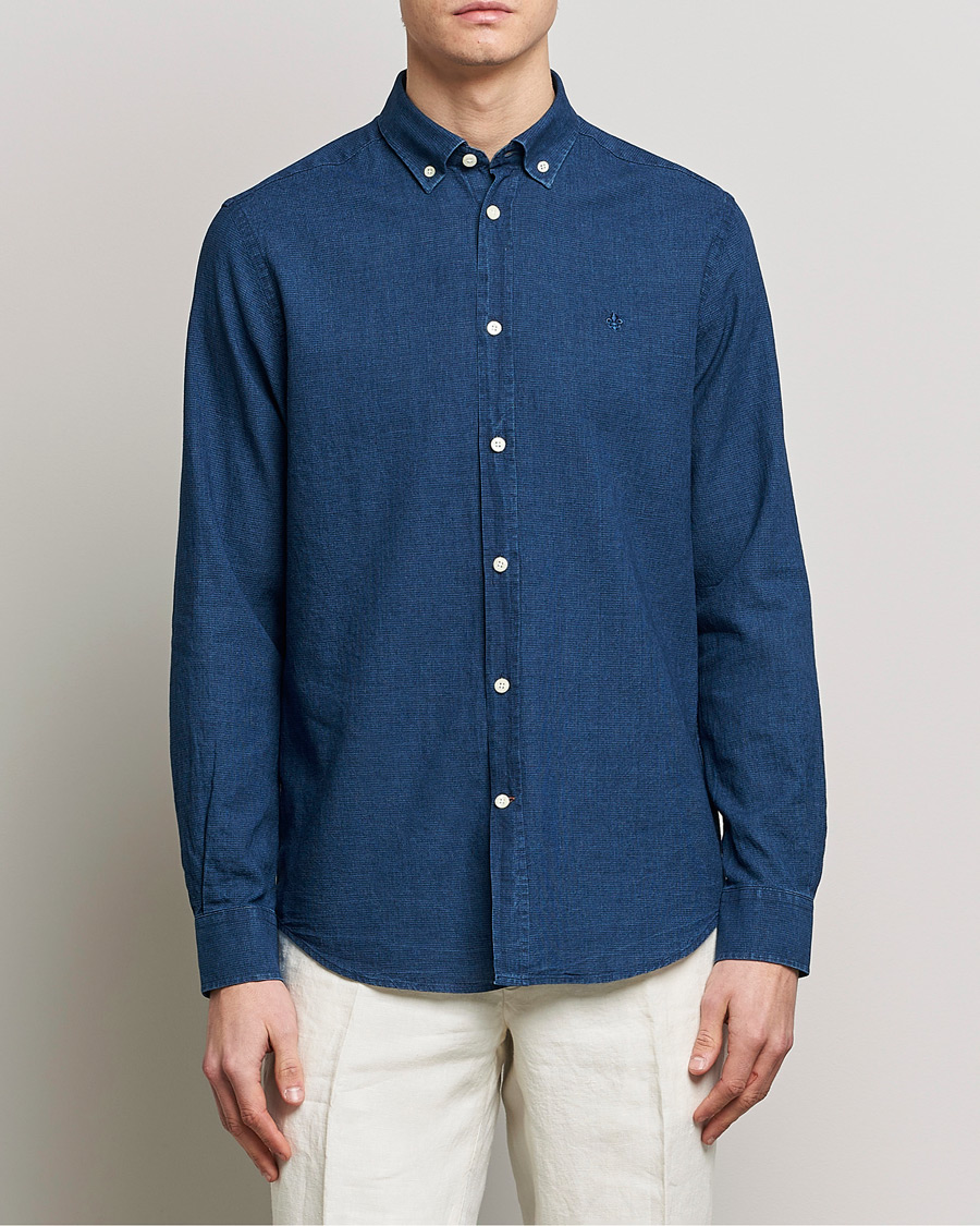 Herre | Skjorter | Morris | Cotton /Linen Indigo Button Down Shirt Dark Blue