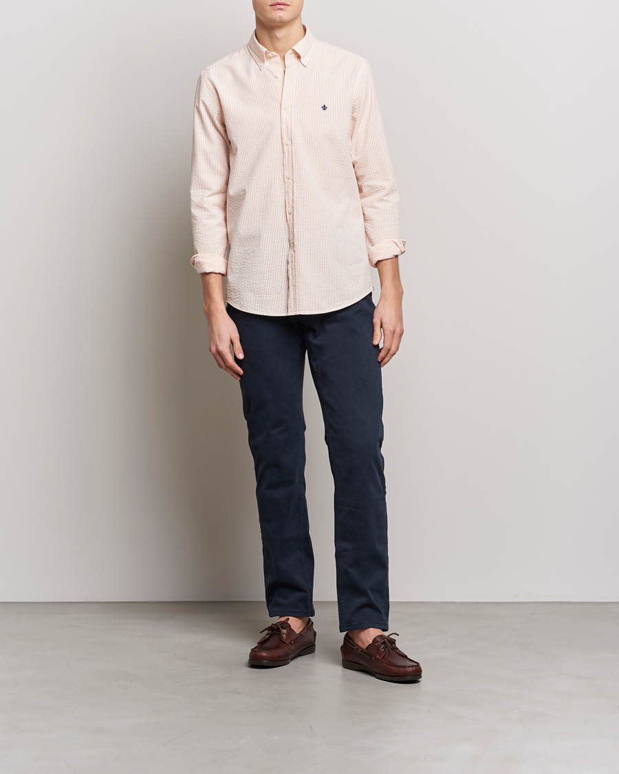 Herre | Skjorter | Morris | Seersucker Button Down Shirt Orange/White