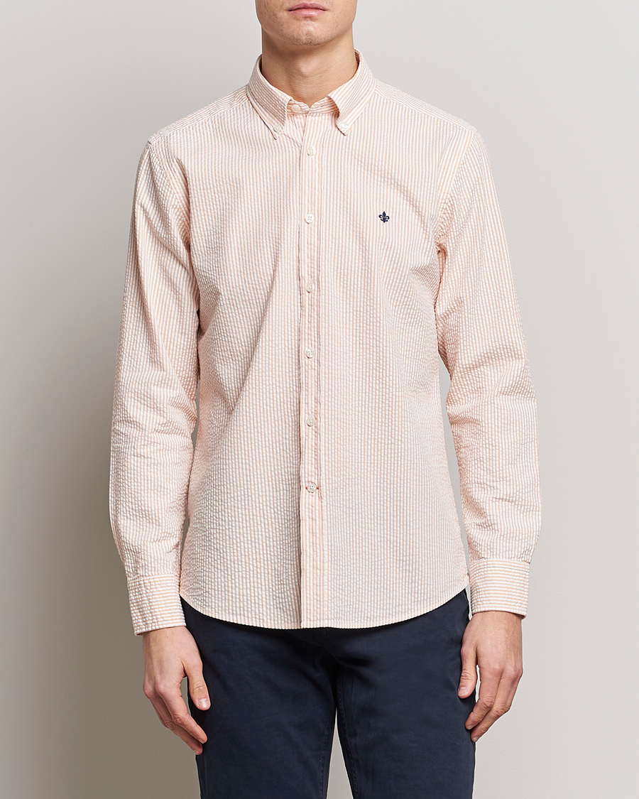 Herre | Casualskjorter | Morris | Seersucker Button Down Shirt Orange/White