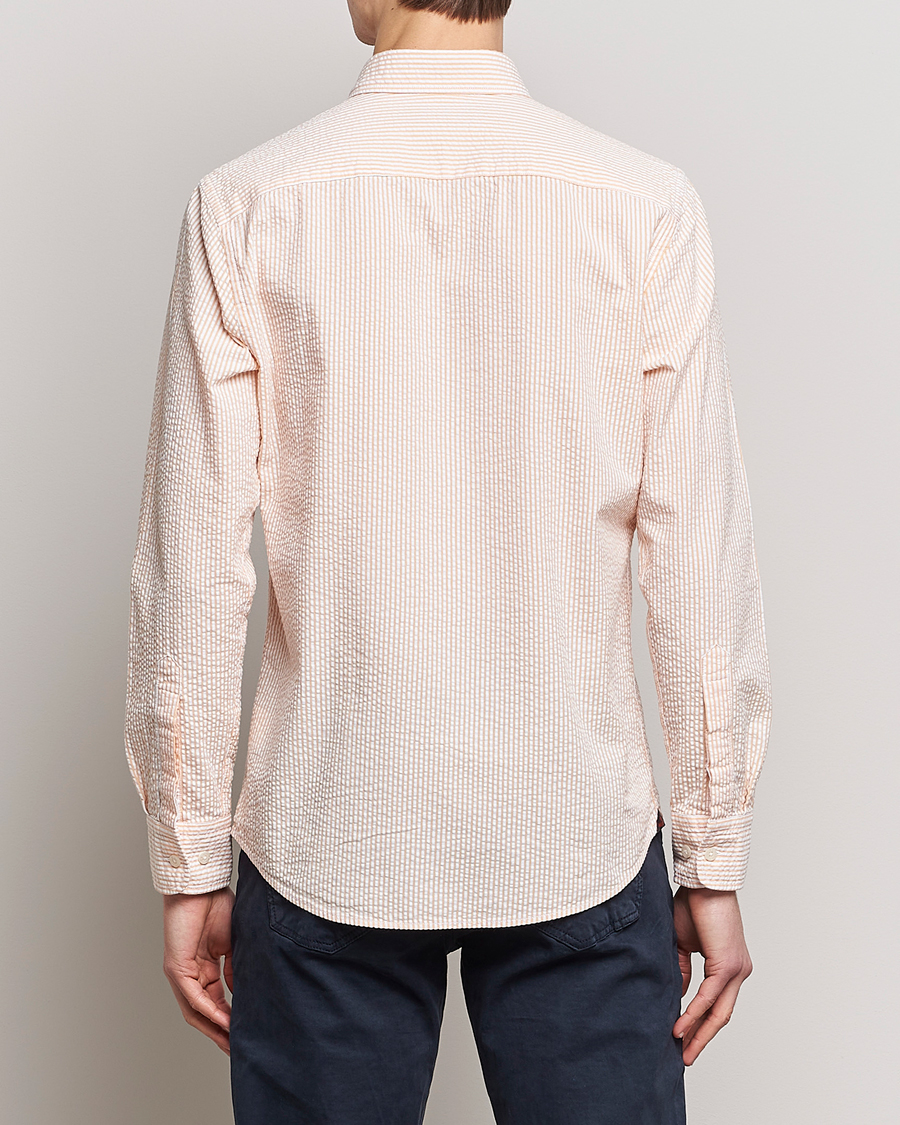 Herre | Skjorter | Morris | Seersucker Button Down Shirt Orange/White