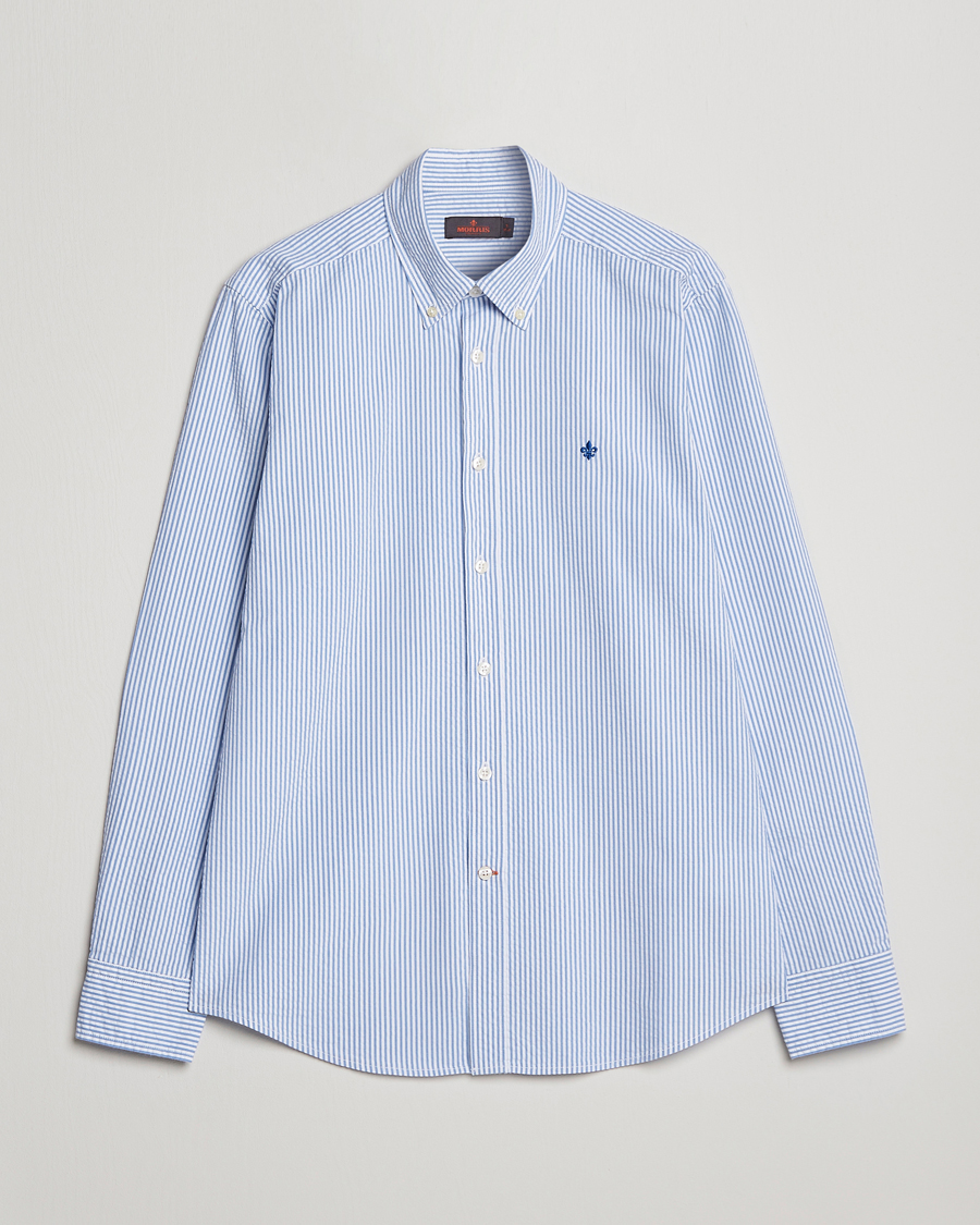 Herre | Skjorter | Morris | Seersucker Button Down Shirt Light Blue/White