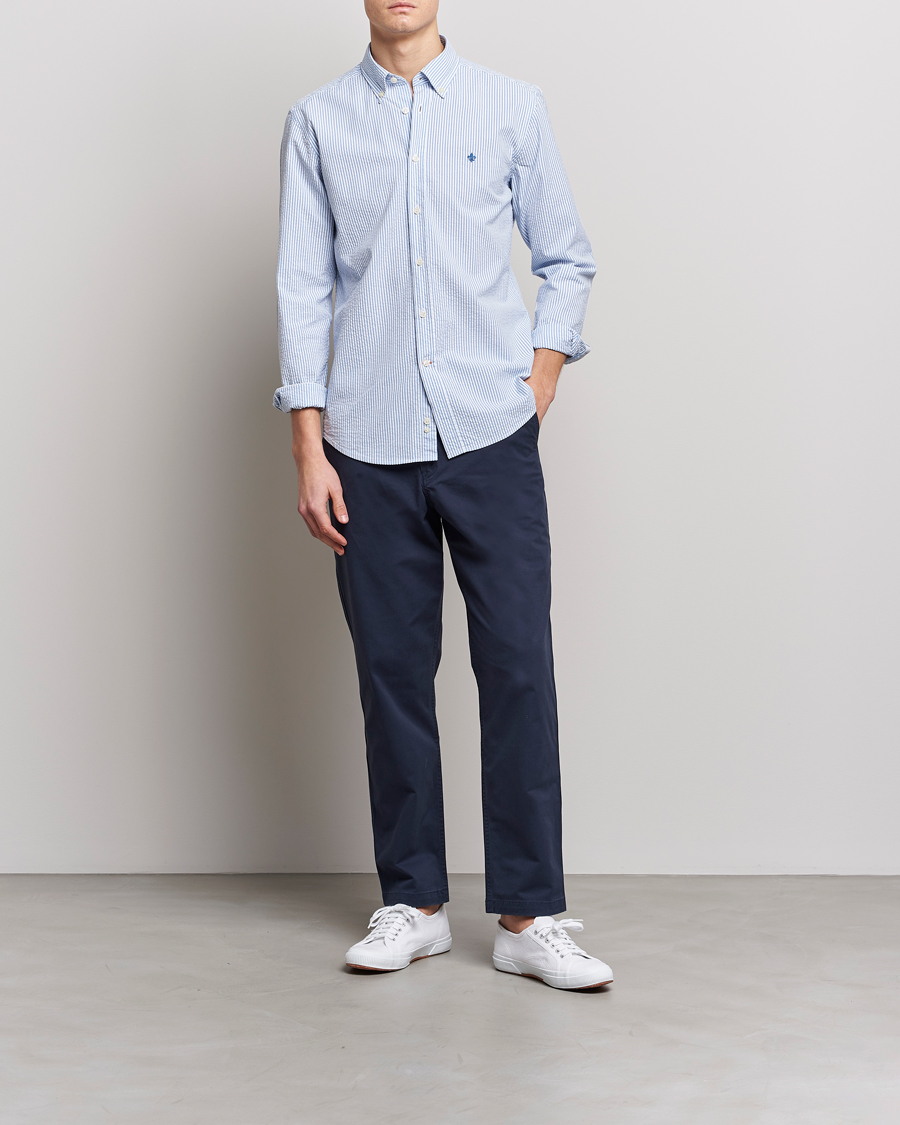 Herre | Skjorter | Morris | Seersucker Button Down Shirt Light Blue/White